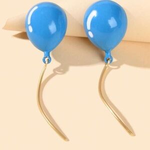 Blue Balloon Earrings with Gold Accents